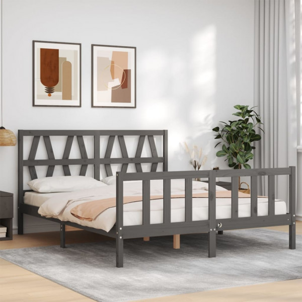 Estructura de cama con cabecero madera maciza gris 160x200 cm D