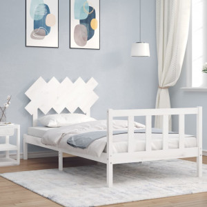 Estructura de cama con cabecero madera maciza blanco 100x200 cm D