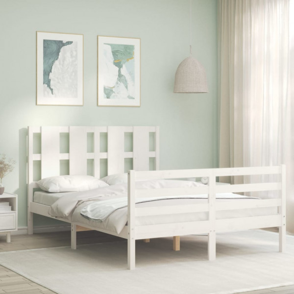 Estrutura de cama em madeira maciça branca com cabeceira 140x190 cm D