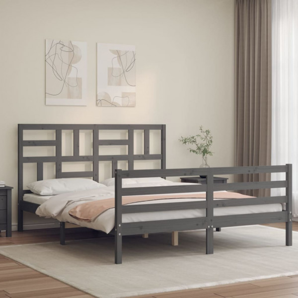 Estrutura de cama em madeira maciça cinza com cabeceira 160x200 cm D