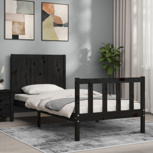 Estructura de cama individual con cabecero madera maciza negro D