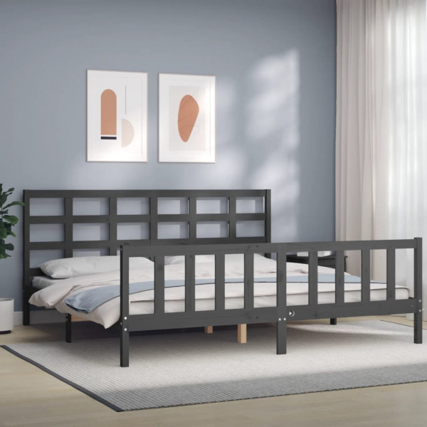 Estrutura de cama com cabeçalho de madeira maciça cinza 200x200 cm D