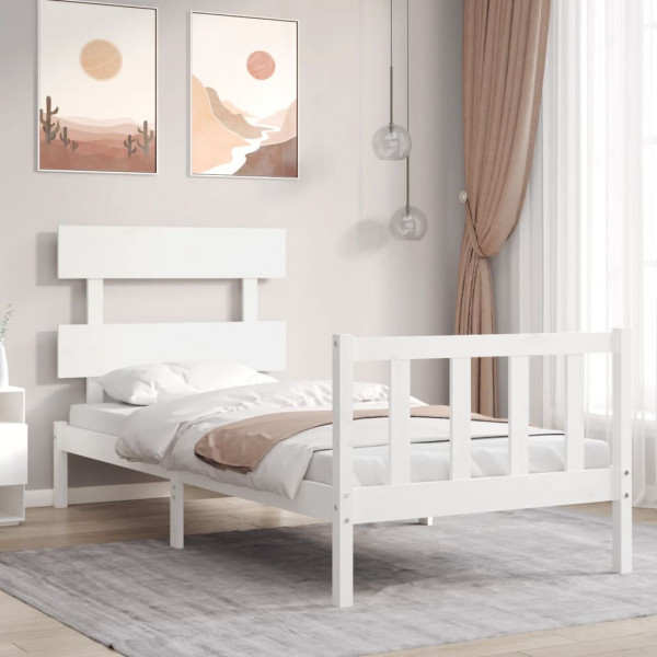 Estrutura de cama em madeira maciça branca com cabeceira 100x200 cm D