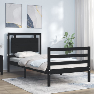 Estructura de cama con cabecero madera maciza negro 100x200 cm D