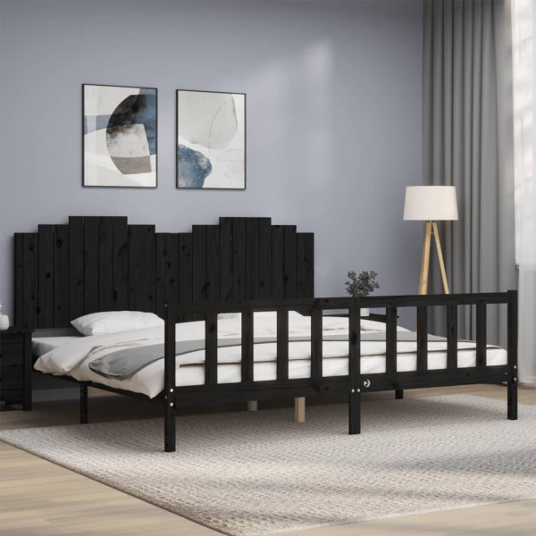 Estructura de cama con cabecero madera maciza negro 200x200 cm D