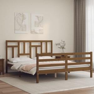 Estructura de cama matrimonio con cabecero madera marrón miel D