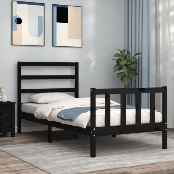 Estructura de cama con cabecero madera maciza negro 100x200 cm D