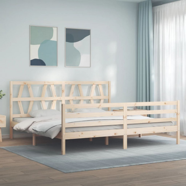 Estrutura de cama com cabeceira em madeira maciça 200x200 cm D