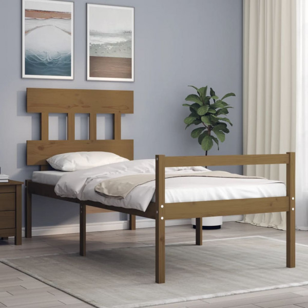 Estrutura cama e cabeçalho madeira maciça marrom mel 100x200 cm D