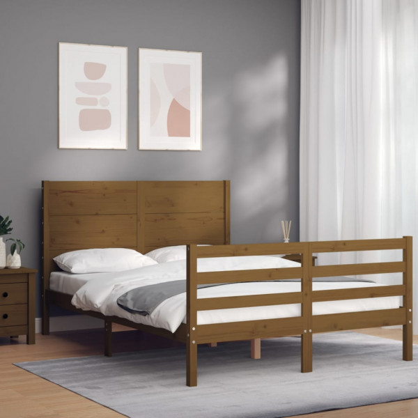 Estructura cama y cabecero madera maciza marrón miel 120x200 cm D