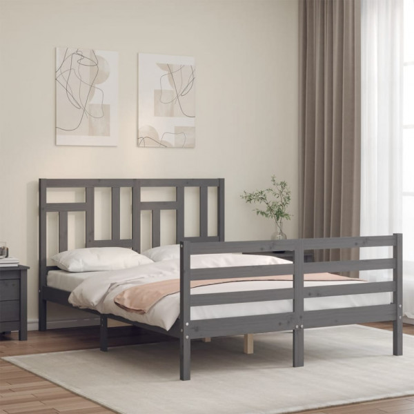 Estructura de cama con cabecero madera maciza gris 140x200 cm D