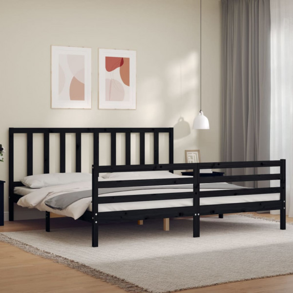 Estructura de cama con cabecero madera maciza negro 200x200 cm D