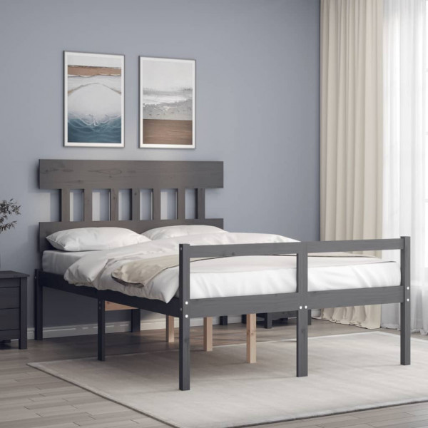 Estructura cama de matrimonio con cabecero madera maciza gris D