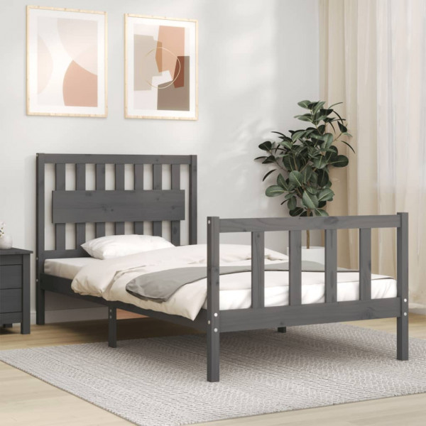 Estructura de cama con cabecero madera maciza gris 100x200 cm D
