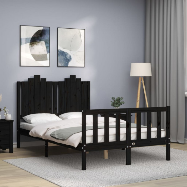 Estructura de cama con cabecero madera maciza negro 120x200 cm D