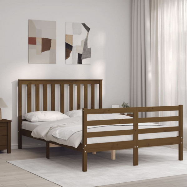 Estructura cama y cabecero madera maciza marrón miel 120x200 cm D