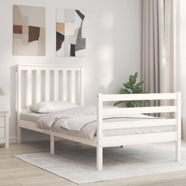 Estructura de cama con cabecero madera maciza blanco 90x200 cm D