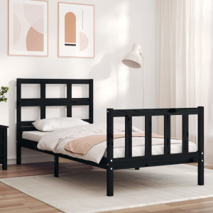 Estructura de cama individual con cabecero madera maciza negro D