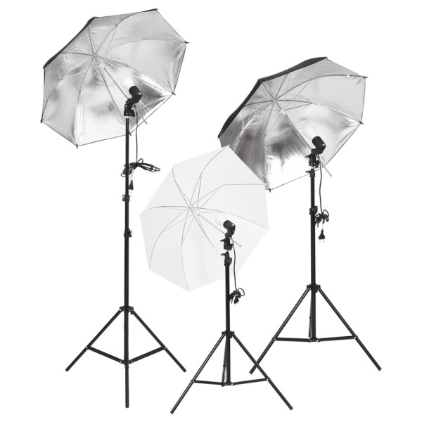 Conjunto de iluminação de estúdio com trípodes e guarda-chuvas D