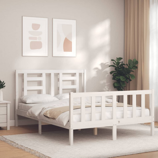 Estrutura de cama com cabeceira de madeira maciça branca 120x200 cm D