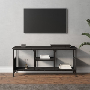 Mueble de TV hierro y madera contrachapada negro 100x35x45 cm D