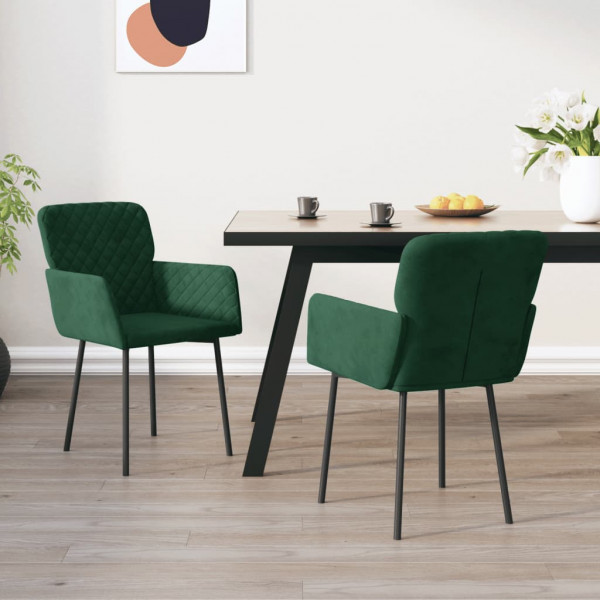 Sillas de comedor 2 unidades terciopelo verde oscuro D