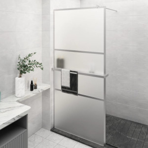 Mampara ducha con estante vidrio ESG aluminio cromado 90x195 cm D