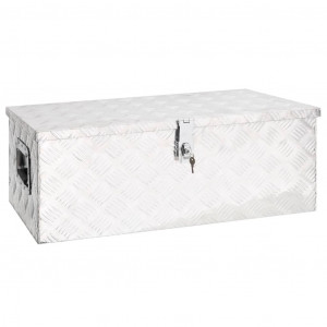 Caja de almacenaje de aluminio plateado 80x39x30 cm D