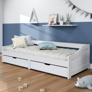Sofá cama con 2 cajones madera maciza pino blanca IRUN 90x200cm D