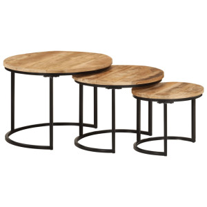 Mesas empilhadas 3 peças de madeira maciça de mangueira áspera D