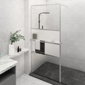 Mampara ducha con estante vidrio ESG aluminio cromado 80x195 cm D