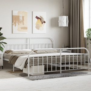Estructura cama metal con cabecero y pie cama blanco 193x203 cm D
