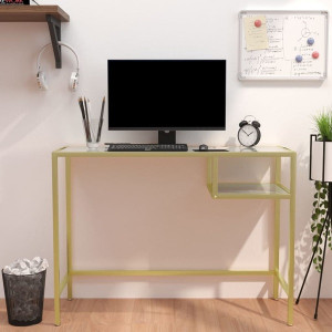 Mesa de computador em vidro branco e dourado 100x36x74 cm D