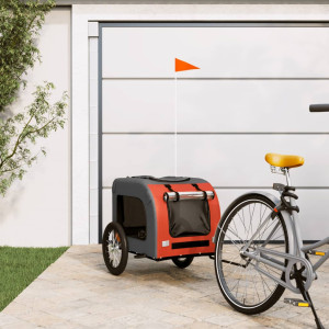 Remolque bicicleta para perros hierro tela Oxford naranja gris D