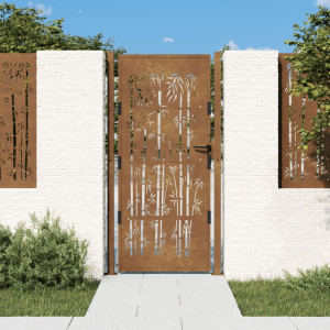 Puerta de jardín acero corten diseño bambú 105x205 cm D