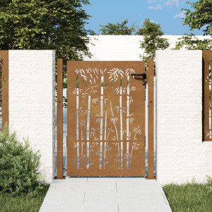 Puerta de jardín acero corten diseño bambú 105x155 cm D