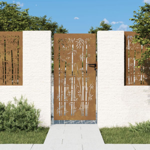 Puerta de jardín acero corten diseño bambú 85x200 cm D