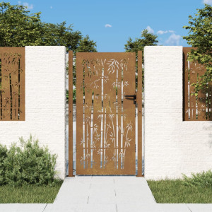 Puerta de jardín acero corten diseño bambú 105x180 cm D