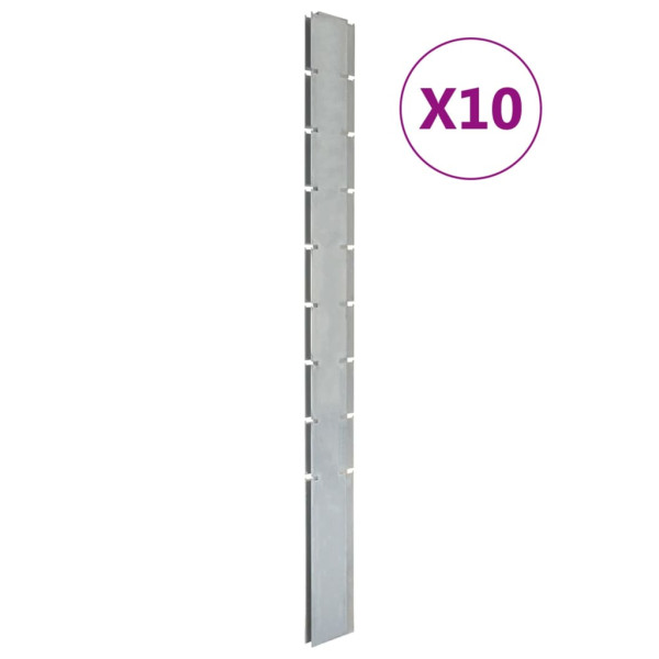 Cerca de jardim postes 10 pcs galvanizado aço prata 220 cm D