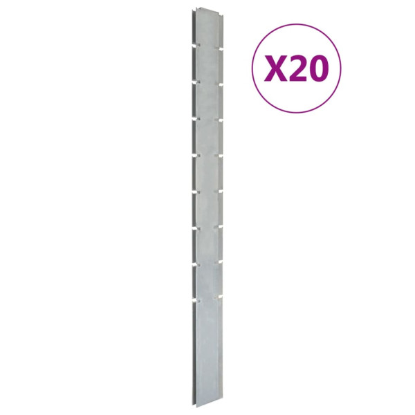 Cerca de jardim postes 20 pcs galvanizado aço prata 220 cm D