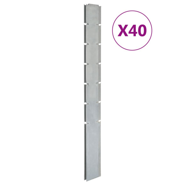 Cerca de jardim postes 40 pcs galvanizado aço prata 180 cm D