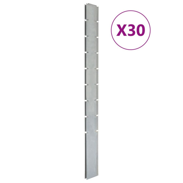 Cerca de jardim postes 30 pcs galvanizado aço prata 220 cm D