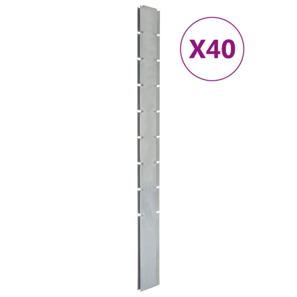 Cerca de jardim postes 40 pcs galvanizado aço prata 220 cm D