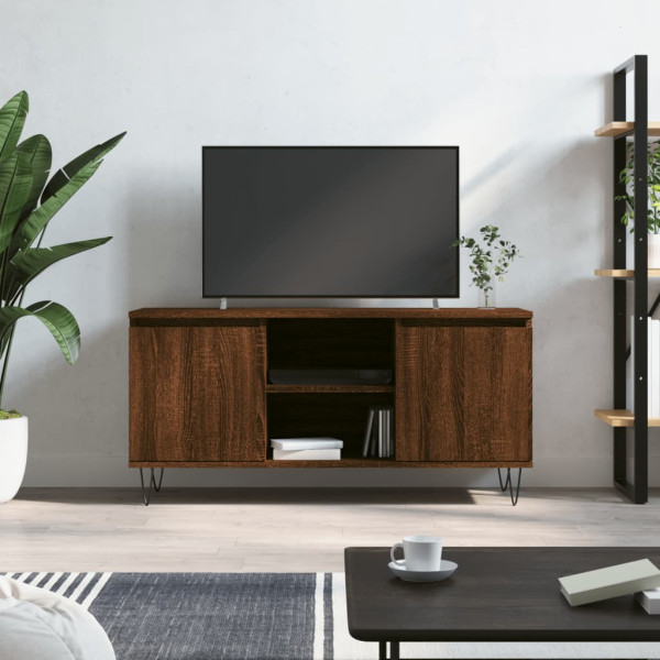 Mobiliário de TV madeira de engenharia marrom carvalho 104x35x50 cm D