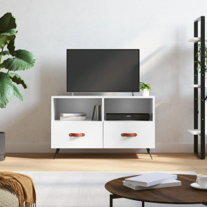 Mueble de TV madera contrachapada blanco brillo 80x36x50 cm D