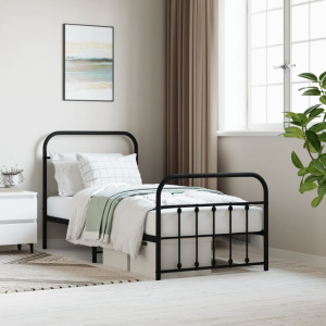 Estructura de cama con cabecero y estribo metal negro 90x200 cm D