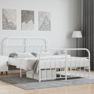 Estructura cama metal con cabecero y estribo blanco 135x190 cm D
