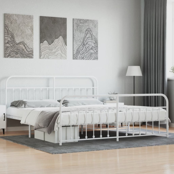 Estrutura de cama de metal com cabeçalho e pé cama branca 193x203 cm D