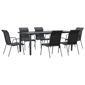 Juego de comedor para jardín 7 piezas acero y textilene negro D