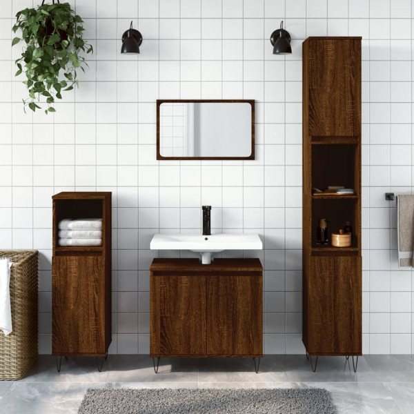 Armario de baño madera de ingeniería marrón roble 58x33x60 cm D